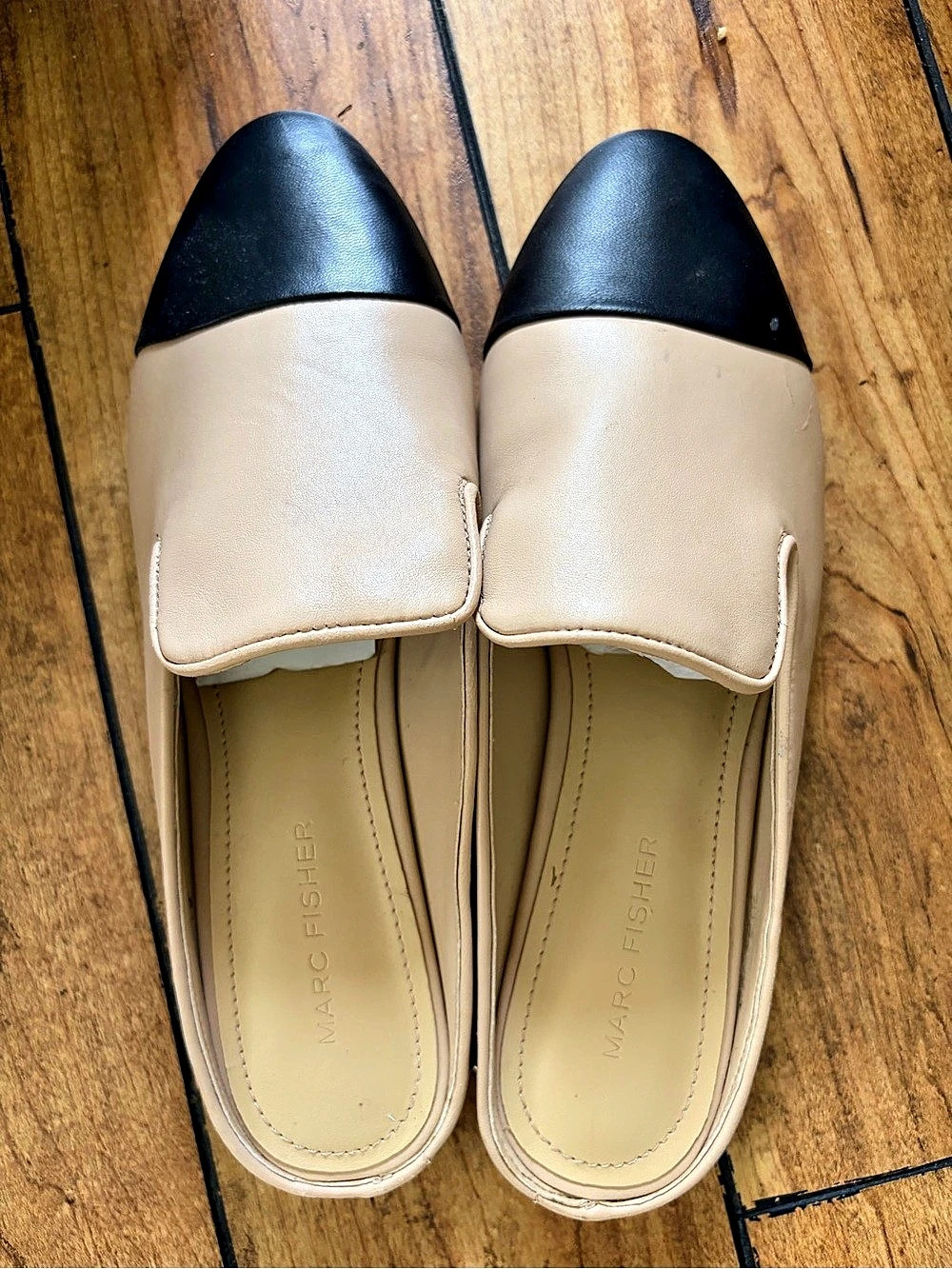 Marc Fisher Cap Toe Studded Mules Tan & Black US 7.5M